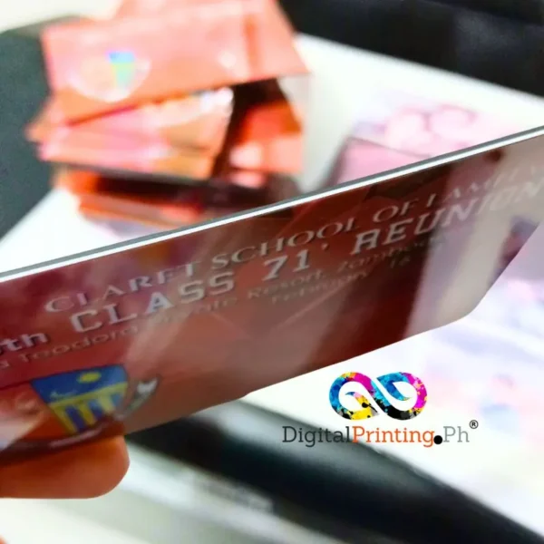 red personalized ref magnet showing side view with visible rubber magnet backing and PET card layer to display thickness