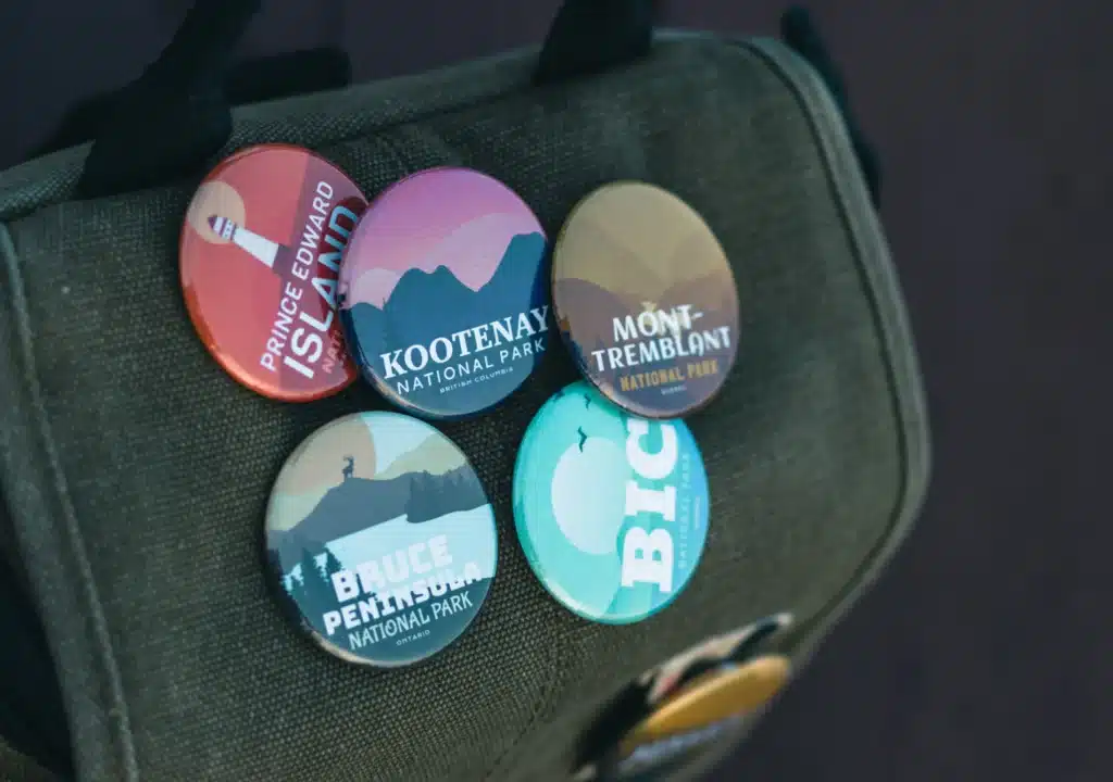 five custom button pins attached to bag by DigitalPrinting.Ph