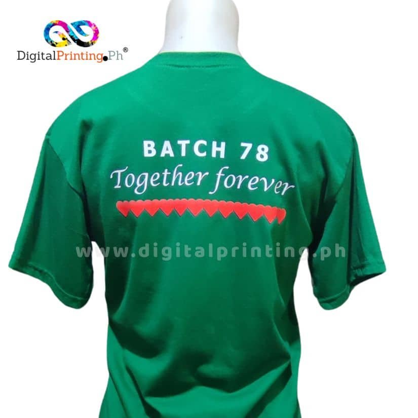 Back of premium green cotton shirts with full-color DTF print