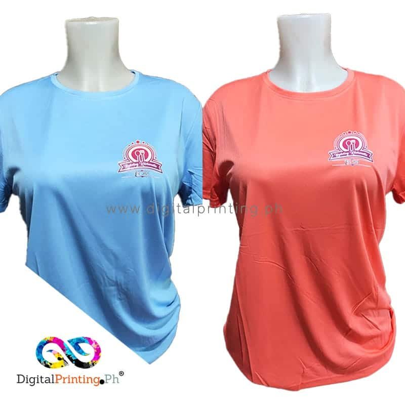 Digital printing t-shirts – blue and orange Active Dry Dri-Fit with Kitchenette logo using full-color DTF print